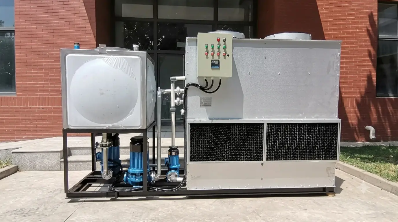 Wasserkühlsystem mit InduktionsheizungndDer vollständige Leitfaden zur GrößenbestimmungheDesign digitaWartungturanzeige und Kühlmittel-Ein-/Ausgangsanschlüssen Induction heating water cooling system — industrial water chiller unit with digital temperature display and coolant inlet/outlet connections