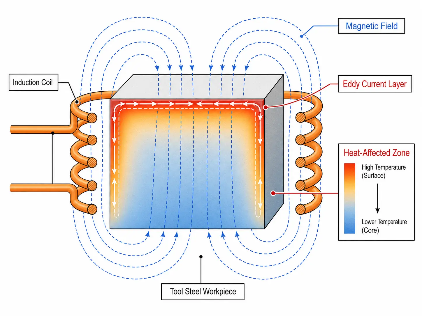 Frequency vs case depth comparison for tool steel induction heating applications