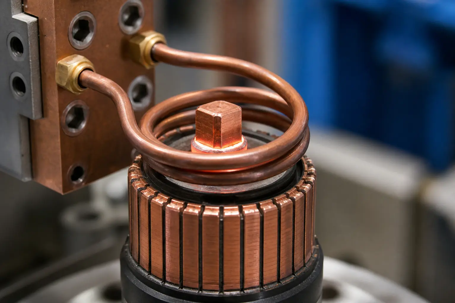لحام أطراف الموتور بالحث§ف العوامل الحرجة للوصلات المتسقةلفائف النحاس والمعدن الحشو induction brazing motor terminals on commutator with copper coil and filler metal