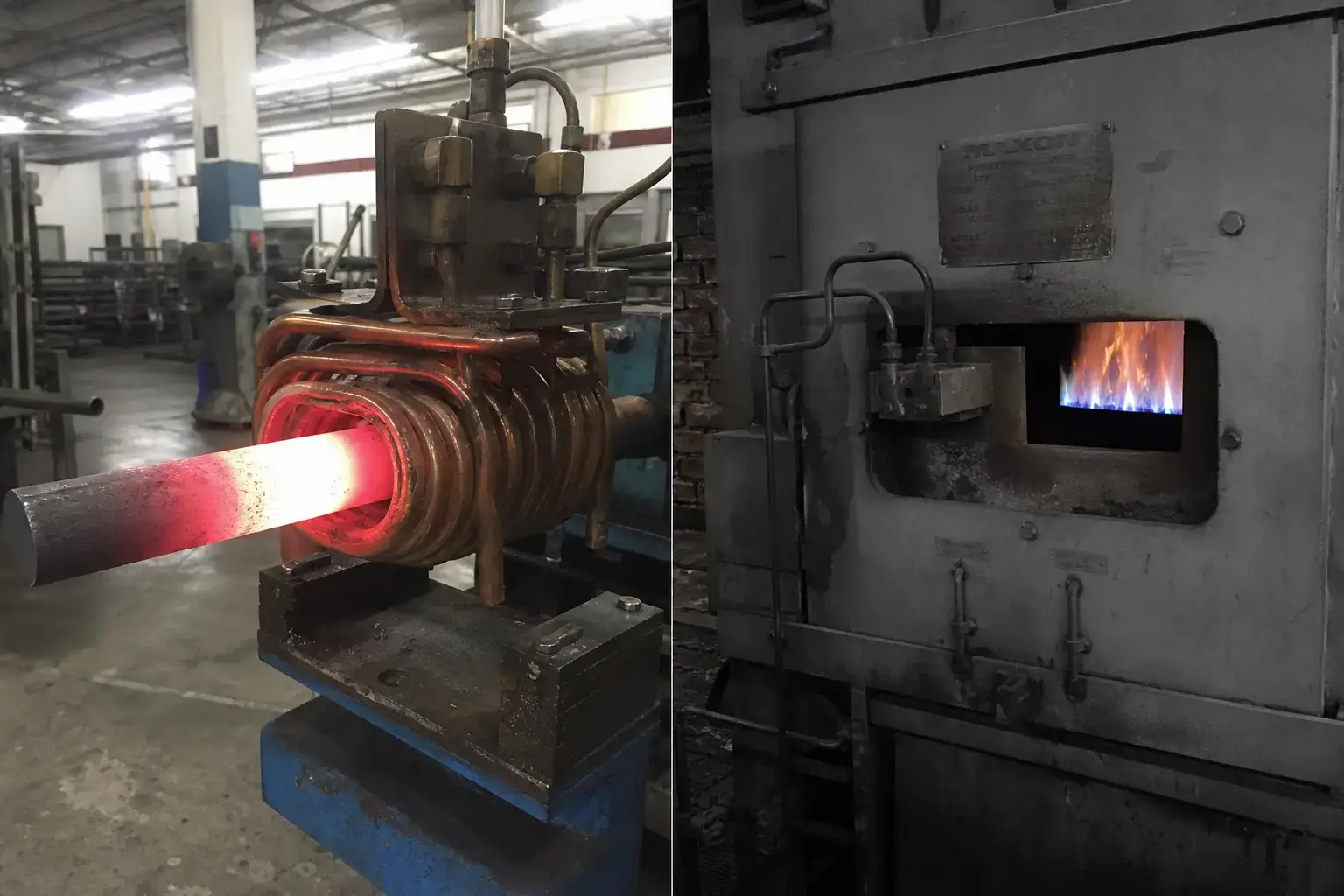 Induction Heating vs. Gas Furnace: 8 Factors to Choose the Right Heating System 3 induction heating vs gas furnace side-by-side comparison in industrial workshop
