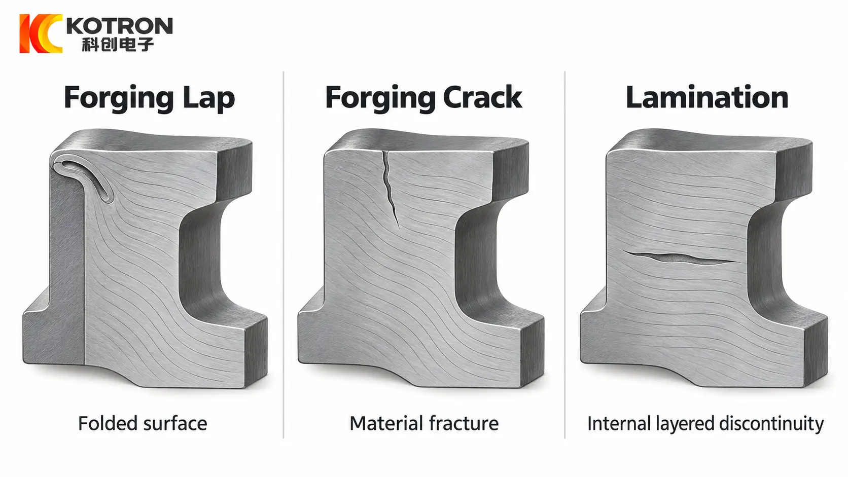 تزوير عيوب اللفةةالأسباب§Øالمظهر وكيفية التعرف عليهمµفيح المقارنةow to Identify Them 3 Forging lap vs crack vs lamination comparison
