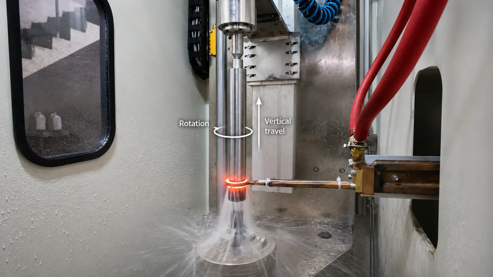 لماذا يدور العمود أثناء التصلب بالحثرأسي أثناء تصلب التدفق الحثي Shaft rotation vs vertical travel during induction hardening