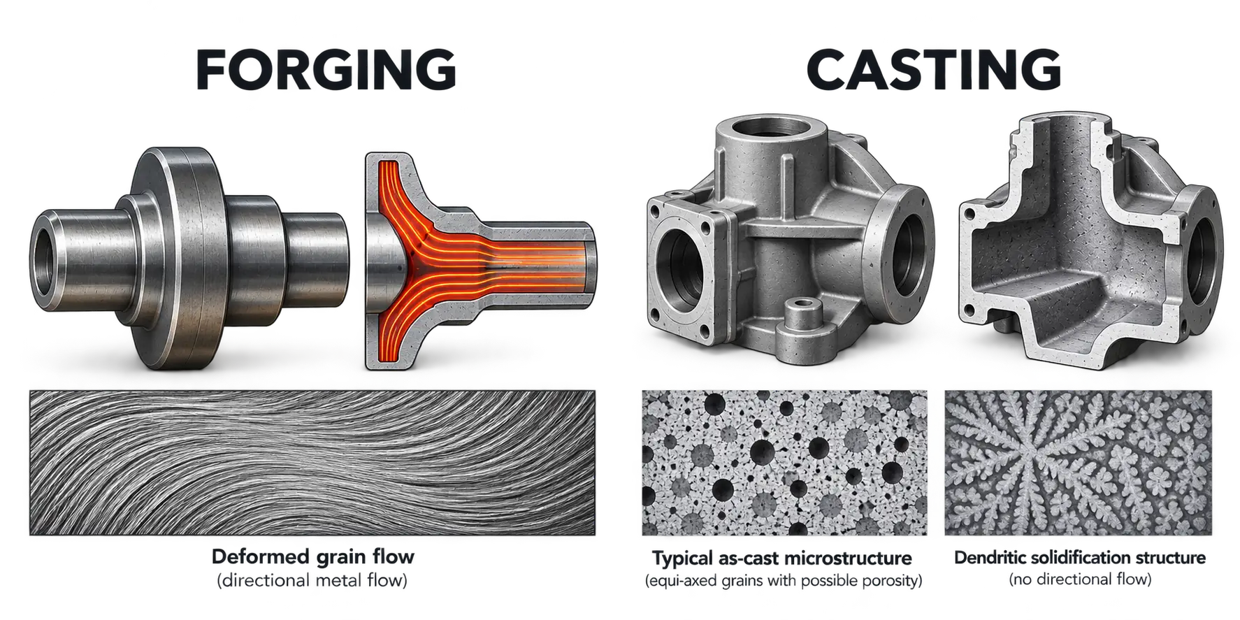 تزوير مقابل الصباالقوةبالتكلفة„Ùالعيوبية االتطبيقاتt, Defects & Applications 4 Forged metal grain flow schematic