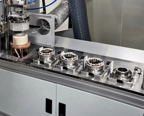 four station rotary motor housing shrink fitting machine