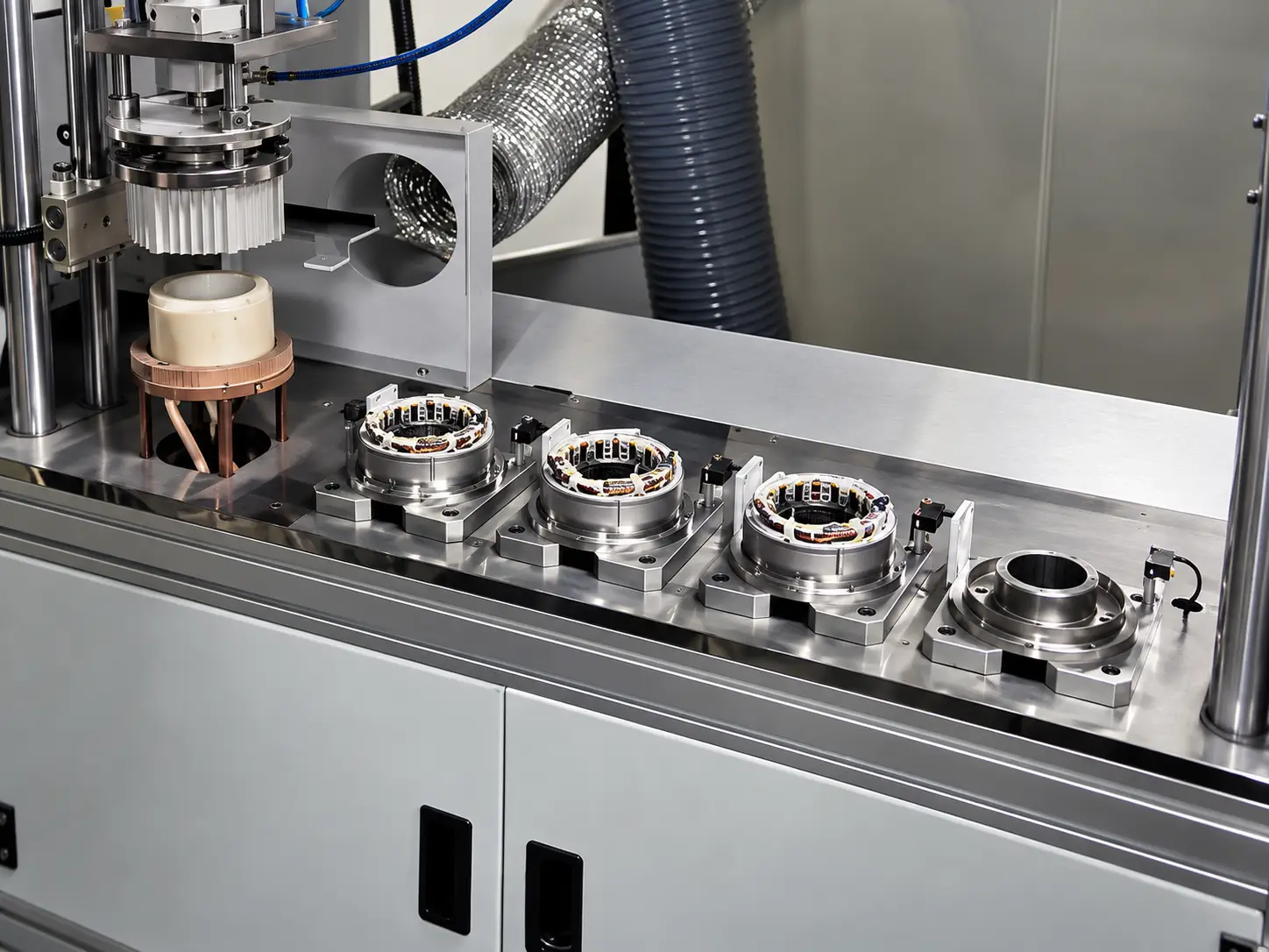 four station rotary motor housing shrink fitting machine