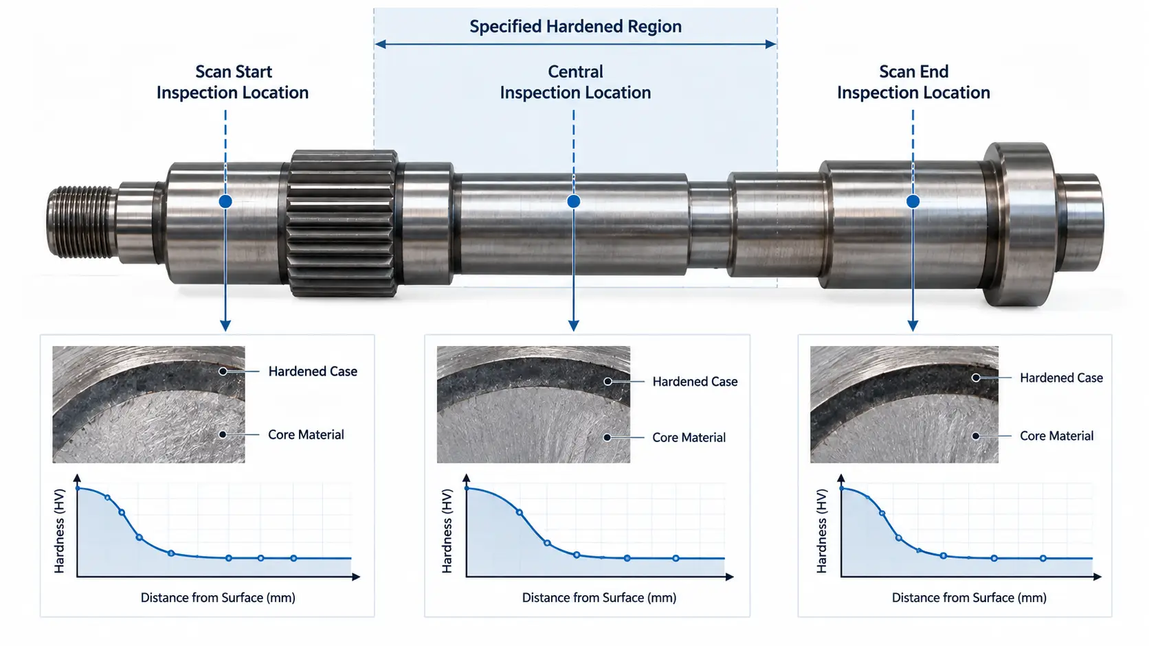 Induction Hardening Process Validation: Qualification, Testing and Requalification 3 Induction hardening process validation — shaft inspection locations